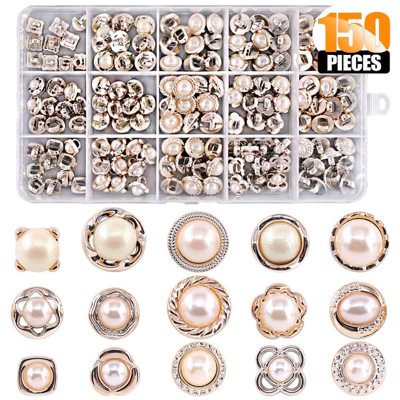 Rustark 150 Piece Assorted Pearl Buttons Resin White Pearl Shank Button 8mm 10mm 11mm Vintage Sewing Button Come with Storage Case for Crafts, Clothes, Wedding Dress and DIY Project - Image 1